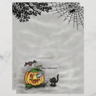 En-tête De Lettre Fantôme, Chat, Chat et Citrouille, Bonne Halloween