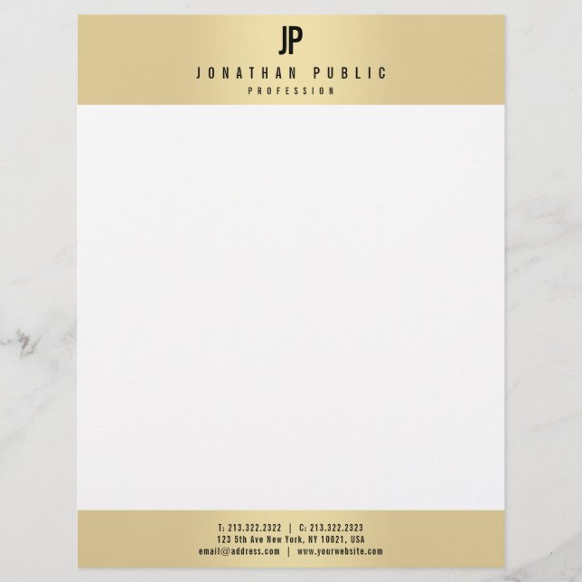 En-tête De Lettre Faux Gold Élégant Monogramme Glamor Moderne (Devant)