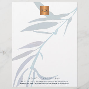 En-tête De Lettre Feuillage bleu or métallique cuivre monogrammé