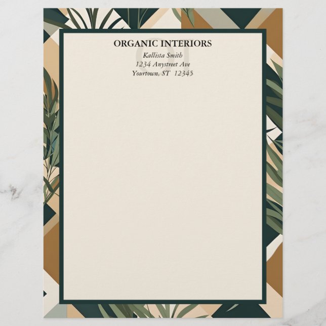 En-tête De Lettre Feuilles Boho et Formes Géométriques (Devant)