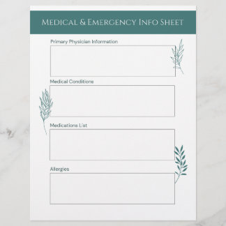 En-tête De Lettre Fiche d'informations médicales et d'urgence