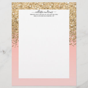 En-tête De Lettre Fille Chic Gold Confetti Pink Gradient Ombre