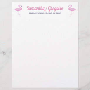 En-tête De Lettre Flamant rose rose mignon avec violet