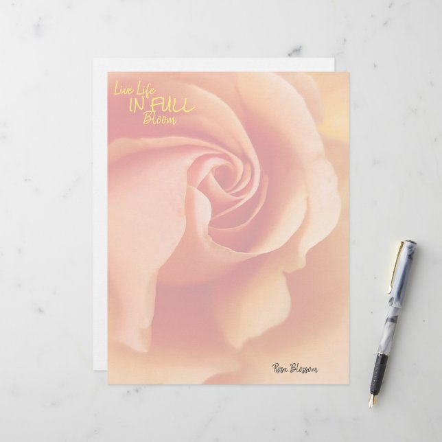 En-tête De Lettre Fleur rose / Pêche d'abricot / Feuilles de papeter (Devant/Arrière en situation)