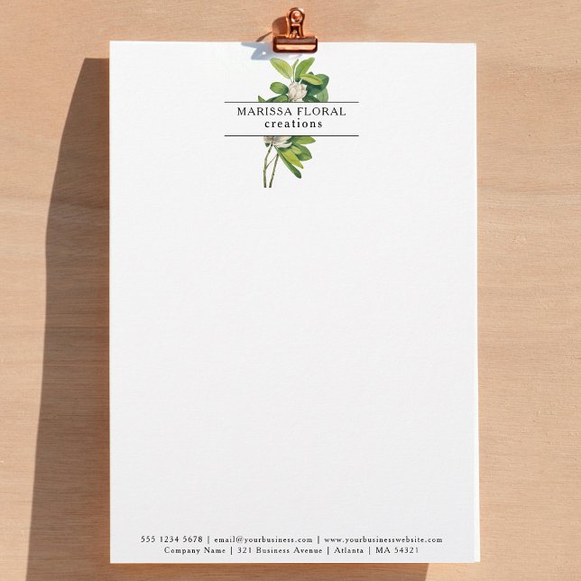 En-tête De Lettre Fleuriste Botanique Boutique d'aquarelle Logo (Florist Botanical Flower Shop Watercolor Logo Letterhead)