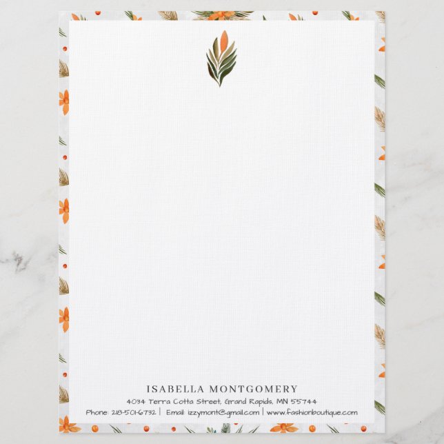 En-tête De Lettre Fleurs champêtres de verdure simple | Monogramme (Devant)
