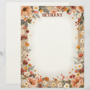 En-tête De Lettre Fleurs champêtres sur papier à lettres en toile de