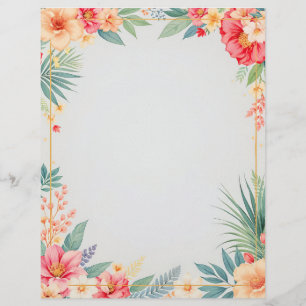 En-tête De Lettre Fleurs tropicales sur papier à lettres bleu
