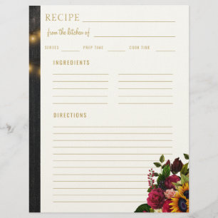 En-tête De Lettre Floral élégant de la cuisine de recette vierge