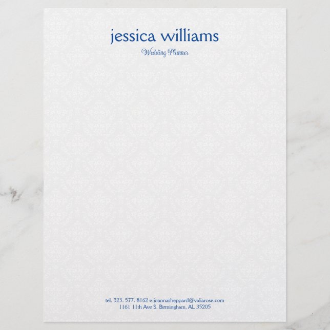 En-tête De Lettre Fond de damas blancs avec typographie bleue (Devant)