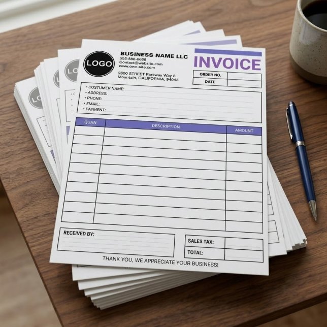 En-tête De Lettre Formulaires de facture de vente pour grande entrep (custom logo sales invoice forms, large business letterhead invoice pad, personalized company billing)