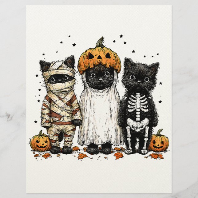 En-tête De Lettre Funny trois chats d'Halloween (Devant)
