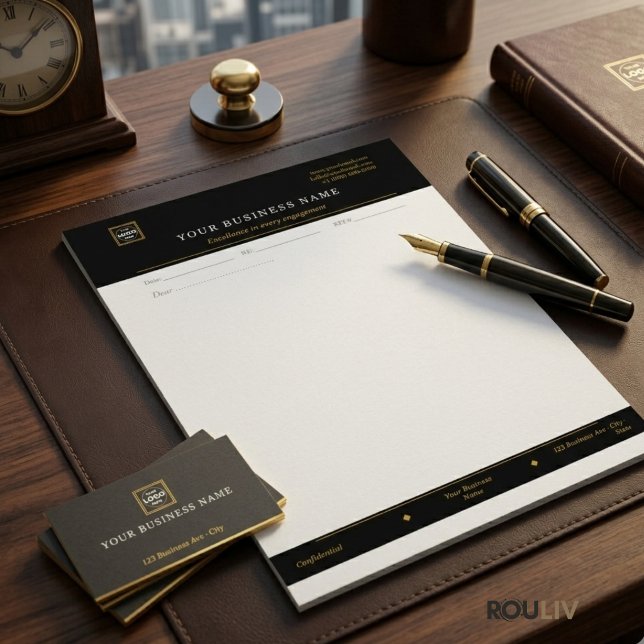 En-tête De Lettre Gold Black Executive Letterhead | Luxury Business  (Gold Navy Executive Letterhead | Luxury Business Stationery)