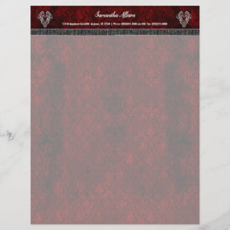 En-tête De Lettre Goth Red Silver Heart Damask