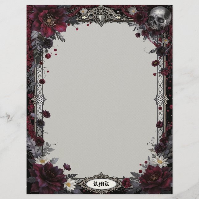 En-tête De Lettre Goth with Red and White Flowers and Skull (Devant)