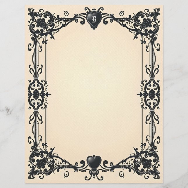 En-tête De Lettre Gothic Black Heart Stationery Paper (Devant)