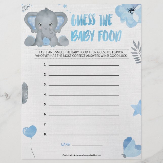 En-tête De Lettre Guess The Baby Food [Baby Elephant [Bleu] (Devant)
