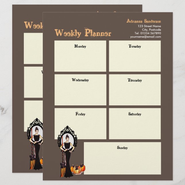 En-tête De Lettre Halloween, planificateur hebdomadaire, sorcière cl (Devant / Derrière)