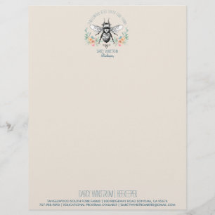 En-tête De Lettre Hand Draey Bee Beekeeper Apiary Floral Lett
