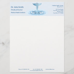 En-tête De Lettre Hermes Rod Bleu Caduceus Eau Médicale