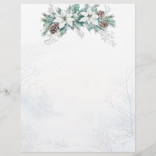En-tête De Lettre Hiver Poinsettia Pine Cônes Noël