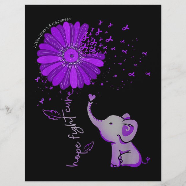 En-tête De Lettre Hope Fight Cute Elephant Alzheimer's Purple Ribbon (Devant)