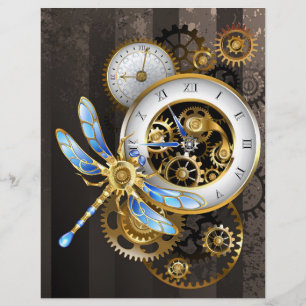 En-tête De Lettre Horloge à vapeur avec libellule mécanique