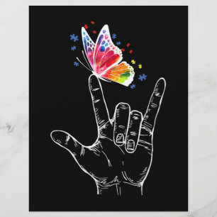 En-tête De Lettre I Love You Hand Sign Language Butterfly Autism