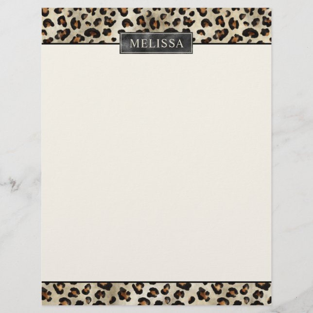 En-tête De Lettre Impression d'animal léopard avec nom et feuille d' (Devant)
