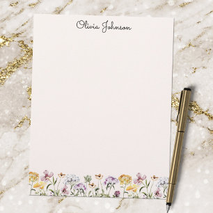 En-tête De Lettre Jardin de fleurs sauvages à aquarelle personnalisé