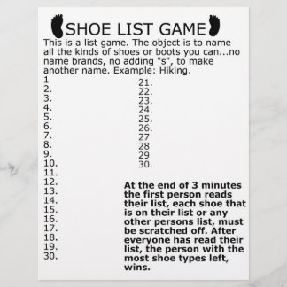 EN-TÊTE DE LETTRE JEU DE LISTE DE CHAUSSURES