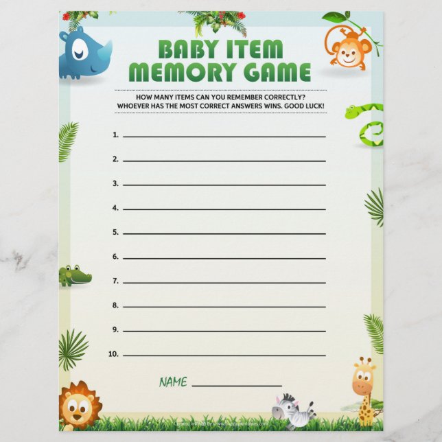 En-tête De Lettre Jeu de mémoire de l'objet bébé [Thème animal] (Devant)