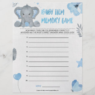 En-tête De Lettre Jeu de mémoire pour bébé [Baby Elephant [Bleu]