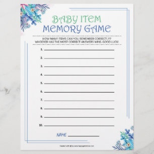En-tête De Lettre Jeu de mémoire pour bébé [Floral bleu]