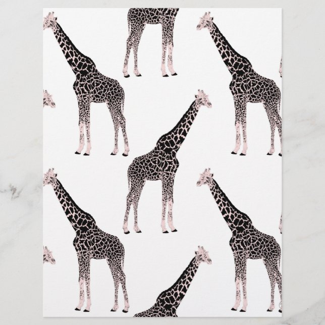 En-tête De Lettre Jolie Giraffe noire blanche rose (Devant)