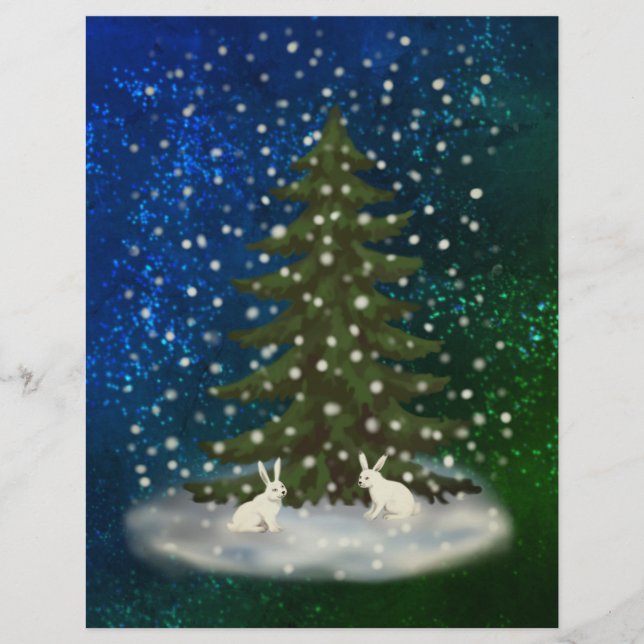 En-tête De Lettre Joyeux lapins blancs de Noël sous l'épinette (Devant)