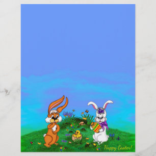 En-tête De Lettre Joyeux Pâques ! Lapin avec lapin et poule