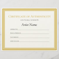 Lettre d'art papier Certificat d'authenticité