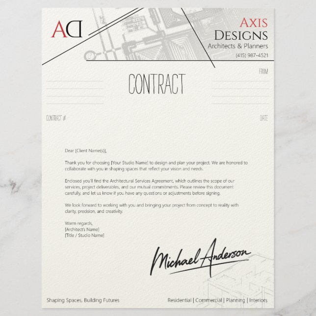 En-tête De Lettre Lettre de présentation de contrat d'architecte ave (Devant)