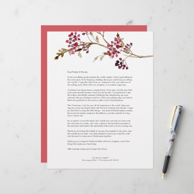 En-tête De Lettre Lettre rouge festive Modèle de Noël (Devant/Arrière en situation)