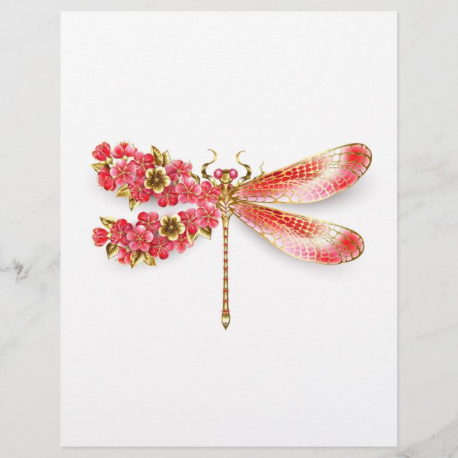 En-tête De Lettre libellule de fleurs avec sakura de bijoux (Devant)
