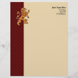 En-tête De Lettre Lion médiéval Red Fleur de Lis d'or