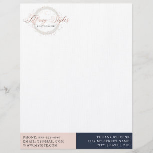 En-tête De Lettre Logo Chic Navy Blue & Rose Gold
