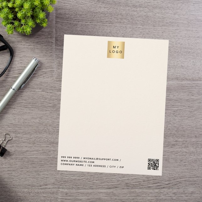 En-tête De Lettre Logo d'entreprise moderne crème beige code QR (Créateur téléchargé)