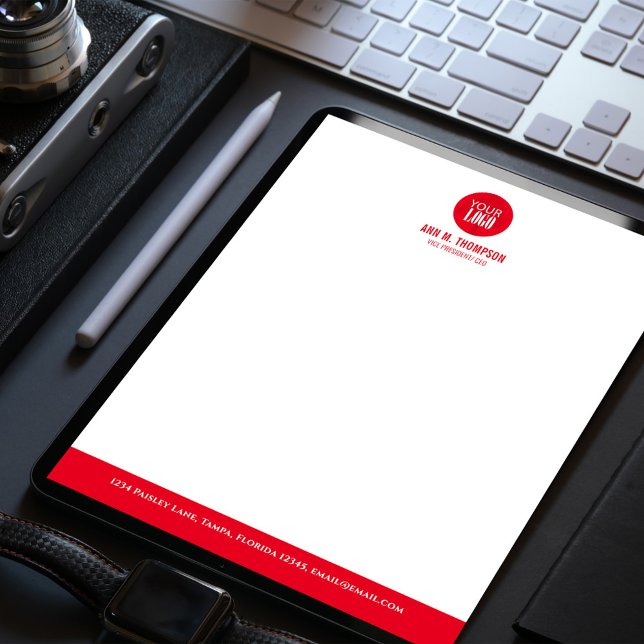 En-tête De Lettre Logo d'entreprise simple et rouge (Red and white business stationery letterhead. )