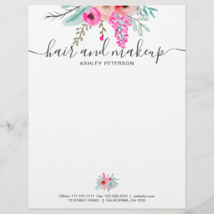 En-tête De Lettre Maquillage des cheveux détails de l'aquarelle flor