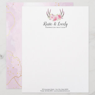 En-tête De Lettre Marbre rose or roux Marbre Russe Floral Antlers Ch