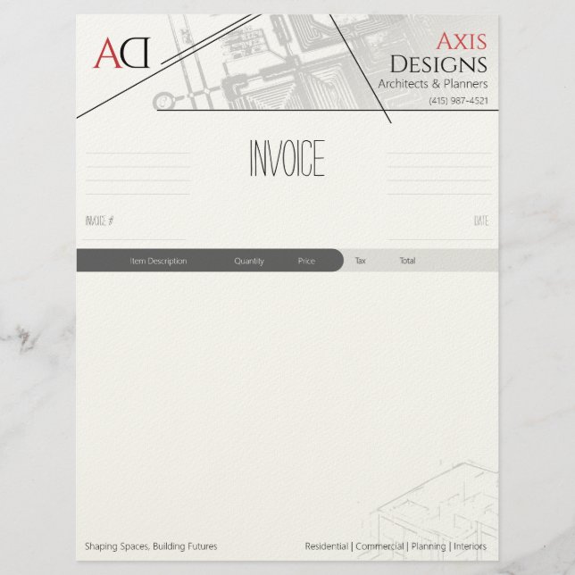 En-tête De Lettre Modèle de facture d'architecte avec conception de  (Devant)