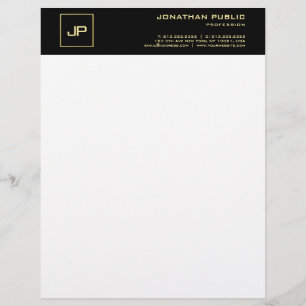 En-tête De Lettre Modèle noir élégant d'or blanc de monogramme