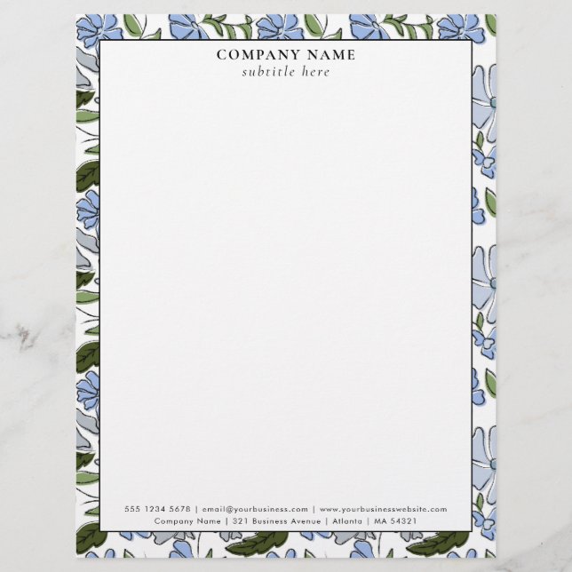 En-tête De Lettre Modern Blue Floral Pattern Company Name Details (Devant)